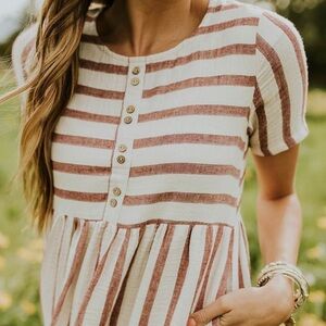 Striped Short Sleeve Dress Hidden Alley S